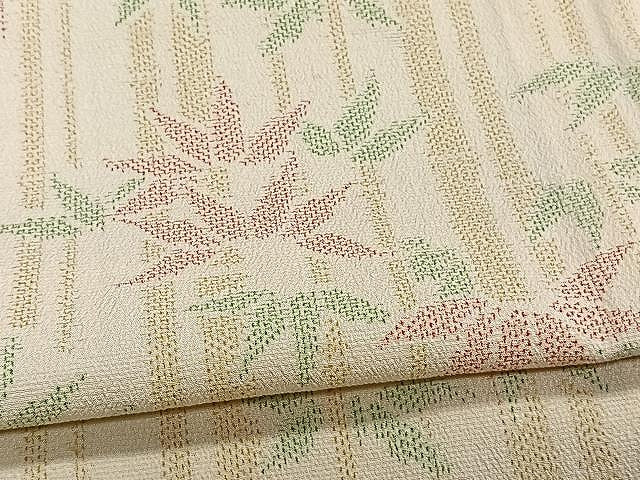 平和屋着物▽本塩沢 単衣 笹竹文 正絹 逸品 未使用 CAAW1371xi