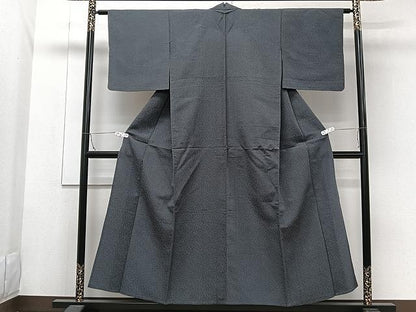 平和屋着物▽色無地 単衣 あられ地紋 藍墨茶色 洗える着物 CAAW1374xi