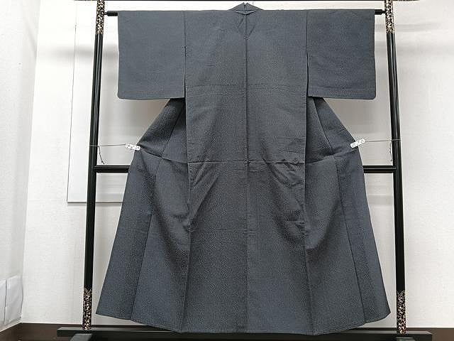 平和屋着物▽色無地 単衣 あられ地紋 藍墨茶色 洗える着物 CAAW1374xi