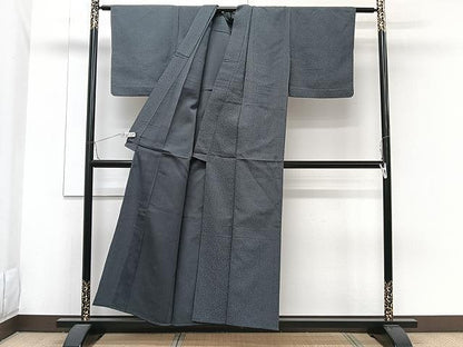 平和屋着物▽色無地 単衣 あられ地紋 藍墨茶色 洗える着物 CAAW1374xi