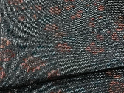 平和屋着物▽上質な紬 単衣 草花文 正絹 逸品 CAAW1379xi
