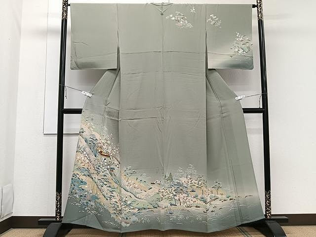 平和屋着物▽訪問着　単衣　友禅　風景文　暈し染め　正絹　逸品　CAAW1381xi
