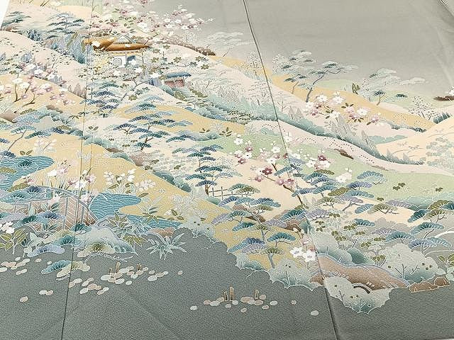 平和屋着物▽訪問着　単衣　友禅　風景文　暈し染め　正絹　逸品　CAAW1381xi