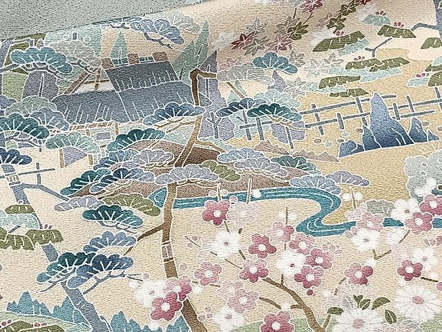 平和屋着物▽訪問着　単衣　友禅　風景文　暈し染め　正絹　逸品　CAAW1381xi
