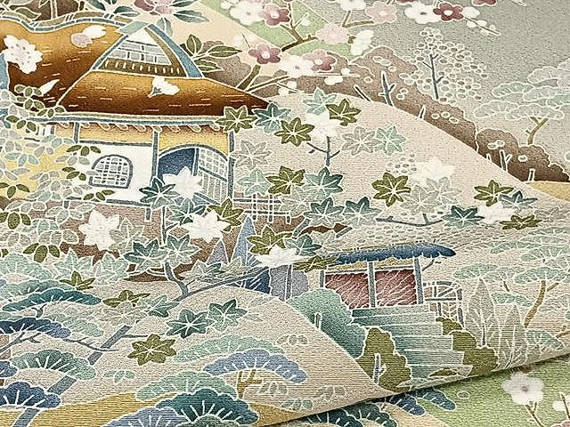 平和屋着物▽訪問着　単衣　友禅　風景文　暈し染め　正絹　逸品　CAAW1381xi