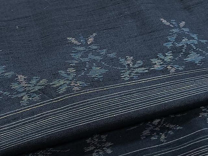 平和屋着物▽上質な紬 単衣 草花文 正絹 逸品 CAAW1382xi