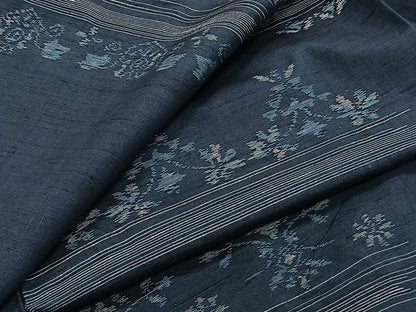 平和屋着物▽上質な紬 単衣 草花文 正絹 逸品 CAAW1382xi