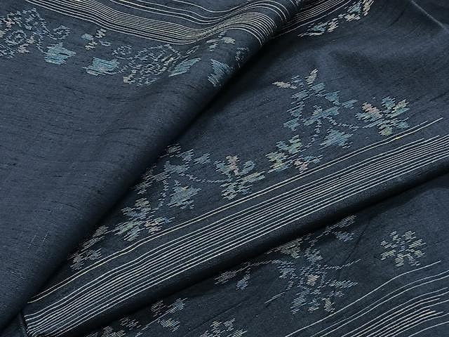 平和屋着物▽上質な紬 単衣 草花文 正絹 逸品 CAAW1382xi