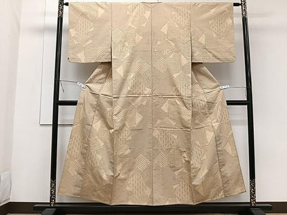 平和屋着物▽上質な紬 単衣 色紙吉祥文 正絹 逸品 CAAW1383xi