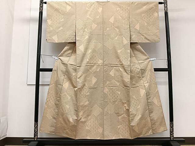 平和屋着物▽上質な紬 単衣 色紙吉祥文 正絹 逸品 CAAW1383xi