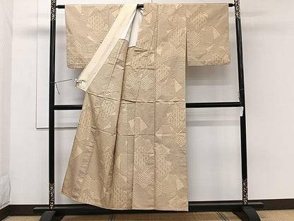 平和屋着物▽上質な紬 単衣 色紙吉祥文 正絹 逸品 CAAW1383xi