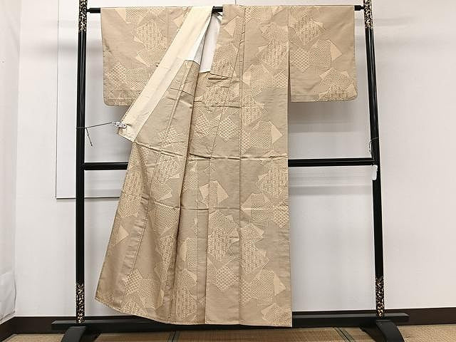 平和屋着物▽上質な紬 単衣 色紙吉祥文 正絹 逸品 CAAW1383xi