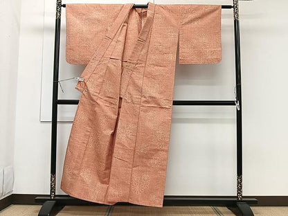 平和屋着物▽上質な紬 単衣 草花文 正絹 逸品 CAAW1384xi