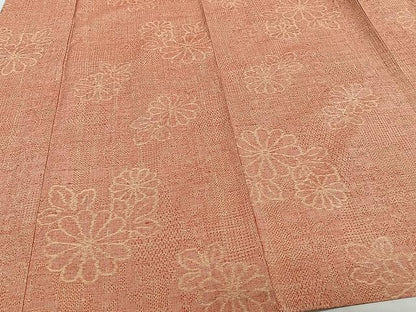平和屋着物▽上質な紬 単衣 草花文 正絹 逸品 CAAW1384xi