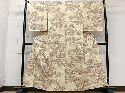 平和屋着物▽上質な紬 単衣 風景文 正絹 逸品 未使用 CAAW1385xi