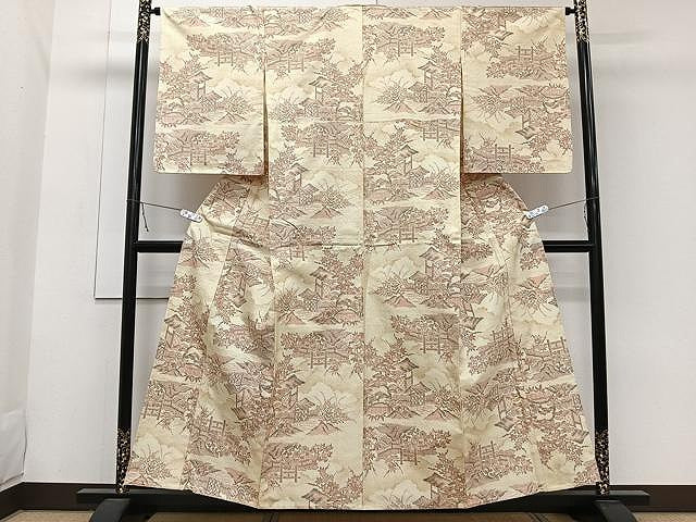 平和屋着物▽上質な紬 単衣 風景文 正絹 逸品 未使用 CAAW1385xi
