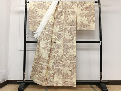 平和屋着物▽上質な紬 単衣 風景文 正絹 逸品 未使用 CAAW1385xi