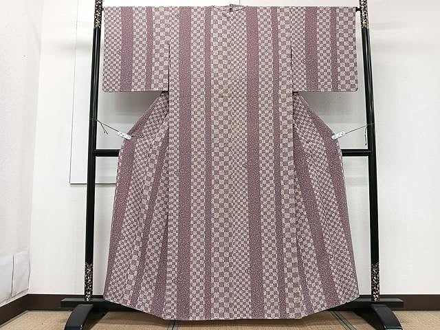 平和屋着物▽上質な小紋　単衣　縞　正絹　逸品　CAAW1389xi