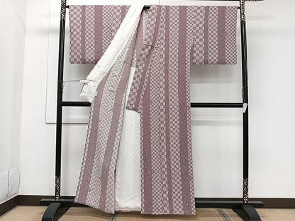 平和屋着物▽上質な小紋　単衣　縞　正絹　逸品　CAAW1389xi