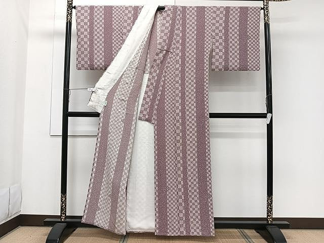 平和屋着物▽上質な小紋　単衣　縞　正絹　逸品　CAAW1389xi