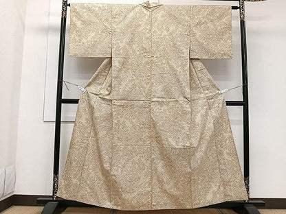 平和屋着物▽上質な紬 単衣 草花文 正絹 逸品 CAAW1390xi