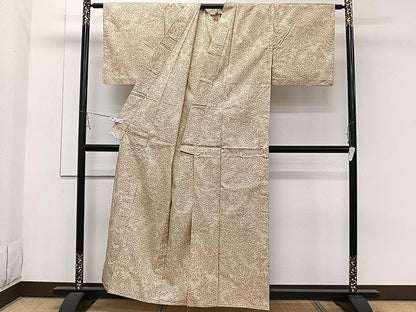平和屋着物▽上質な紬 単衣 草花文 正絹 逸品 CAAW1390xi