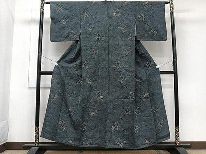 平和屋着物▽上質な紬 単衣 葡萄蔦の葉文 正絹 逸品 CAAW1391xi