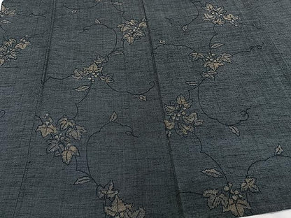 平和屋着物▽上質な紬 単衣 葡萄蔦の葉文 正絹 逸品 CAAW1391xi