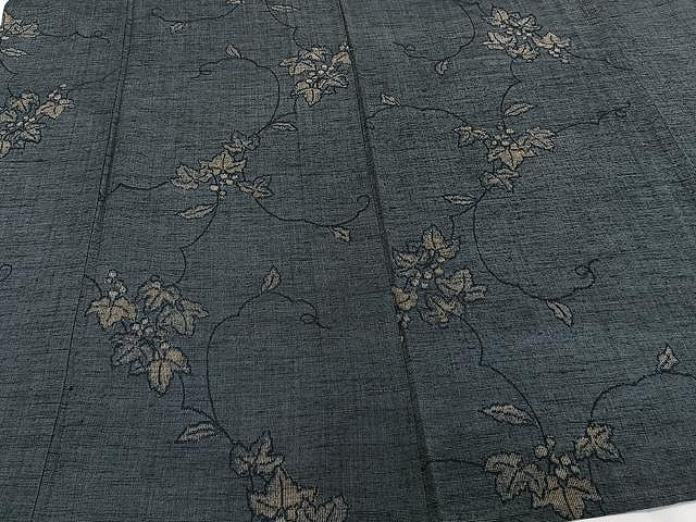 平和屋着物▽上質な紬 単衣 葡萄蔦の葉文 正絹 逸品 CAAW1391xi