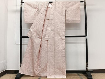 平和屋着物▽上質な紬 単衣 麻の葉文 正絹 逸品 CAAW1392xi