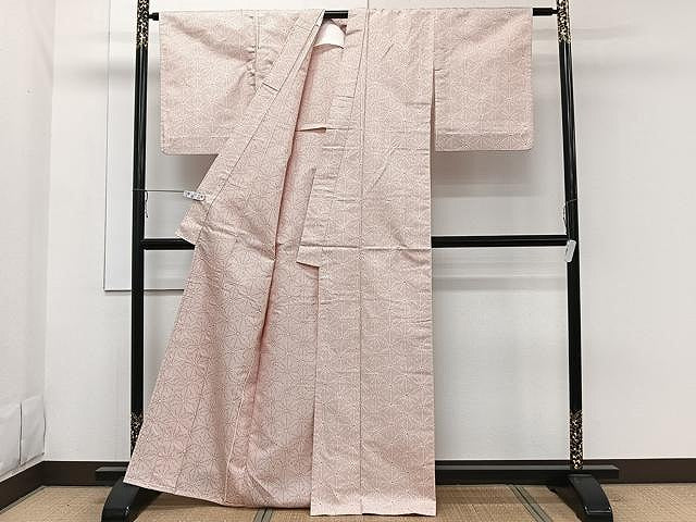 平和屋着物▽上質な紬 単衣 麻の葉文 正絹 逸品 CAAW1392xi