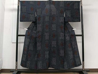 平和屋着物▽結城ちぢみ　単衣　花唐草文　正絹　逸品　CAAW1393xi