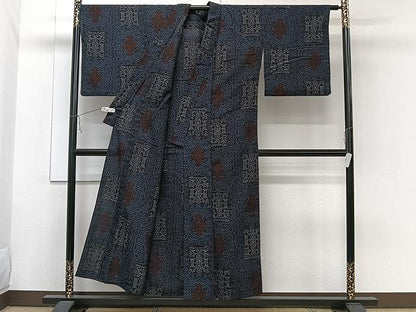 平和屋着物▽結城ちぢみ　単衣　花唐草文　正絹　逸品　CAAW1393xi