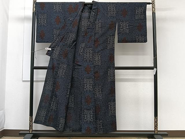 平和屋着物▽結城ちぢみ　単衣　花唐草文　正絹　逸品　CAAW1393xi