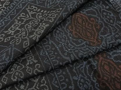 平和屋着物▽結城ちぢみ　単衣　花唐草文　正絹　逸品　CAAW1393xi
