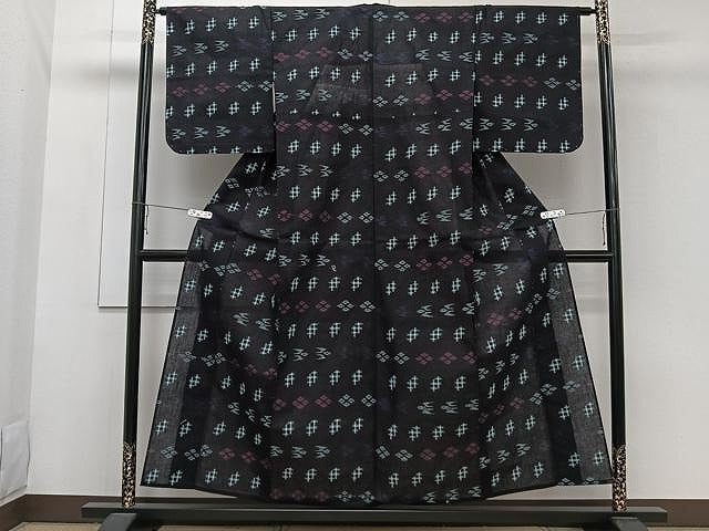 平和屋着物▽久留米絣　単衣　琉球絣文様　綿　逸品　未使用　CAAW1394xi