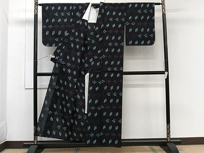 平和屋着物▽久留米絣　単衣　琉球絣文様　綿　逸品　未使用　CAAW1394xi