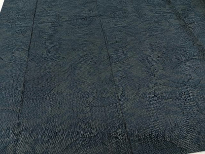 平和屋着物▽上質な紬 単衣 風景文 正絹 逸品 CAAW1395xi