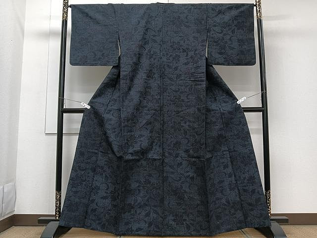 平和屋着物▽上質な紬　単衣　更紗花唐草文　正絹　逸品　CAAW1396xi