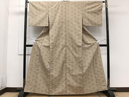 平和屋着物▽上質な紬 単衣 麻の葉文 正絹 逸品 CAAW1397xi
