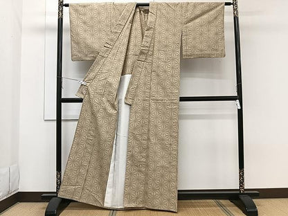 平和屋着物▽上質な紬 単衣 麻の葉文 正絹 逸品 CAAW1397xi