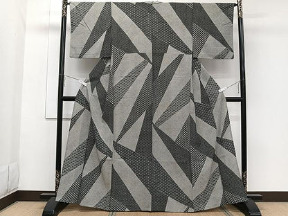 平和屋着物▽小紋 単衣 切嵌吉祥文 黒地 洗える着物 CAAW1400xi