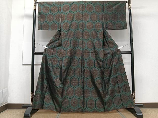 平和屋着物■上質な紬　亀甲花文　正絹　逸品　CAAW1519xi