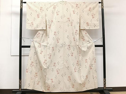 平和屋着物▽本塩沢 単衣 草花文 正絹 逸品 未使用 CAAW1527xi
