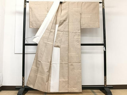 平和屋着物▽上質な紬 単衣 幾何学文 正絹 逸品 CAAW1528xi