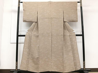 平和屋着物▽上質な小紋 単衣 型染め 草花文 鬼しぼ縮緬 正絹 逸品 CAAW1529xi