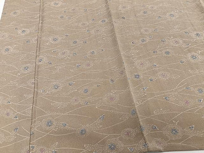 平和屋着物▽上質な小紋 単衣 型染め 草花文 鬼しぼ縮緬 正絹 逸品 CAAW1529xi
