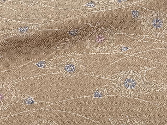 平和屋着物▽上質な小紋 単衣 型染め 草花文 鬼しぼ縮緬 正絹 逸品 CAAW1529xi