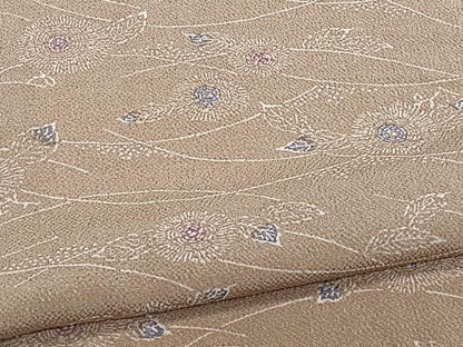 平和屋着物▽上質な小紋 単衣 型染め 草花文 鬼しぼ縮緬 正絹 逸品 CAAW1529xi