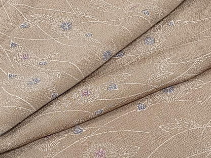 平和屋着物▽上質な小紋 単衣 型染め 草花文 鬼しぼ縮緬 正絹 逸品 CAAW1529xi